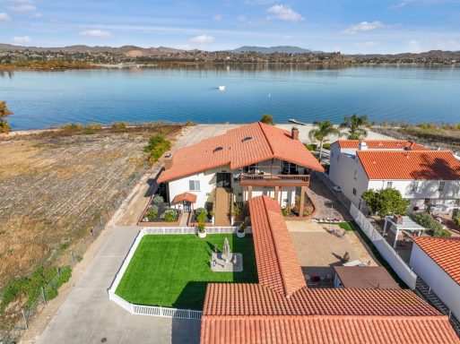 Drone overview of house on the lake